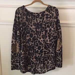 Leopard print, long sleeve top, with gold elbows